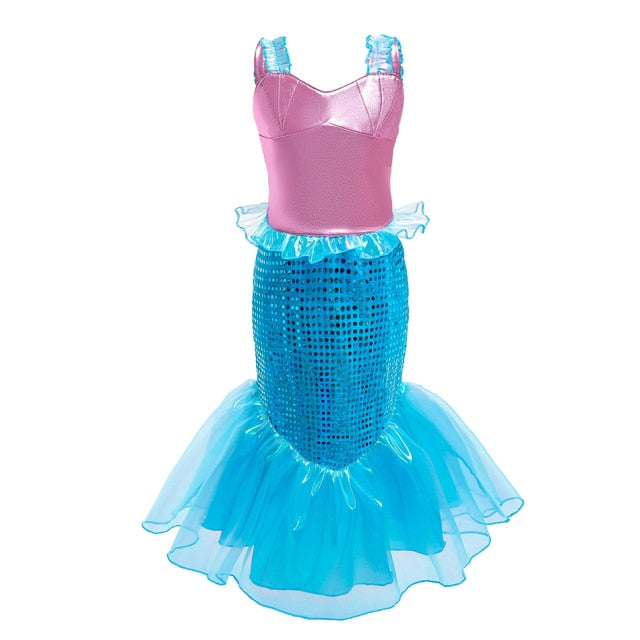 Girls Little Mermaid Dress Up Outfit Kids Halloween Princess Costume Children Ariel Party Clothes for Carnival 3 4 5 6 7 8 9 10T