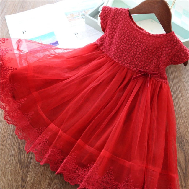 Elegant Flower Girls Dress Wedding Party Princess Dress Casual Kids Clothes Lace Long Sleeves Dress
