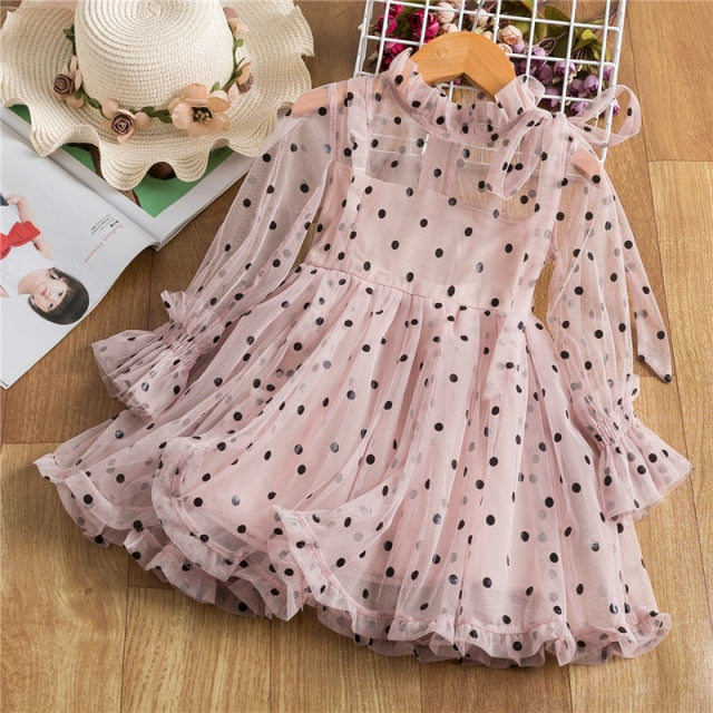 Elegant Flower Girls Dress Wedding Party Princess Dress Casual Kids Clothes Lace Long Sleeves Dress
