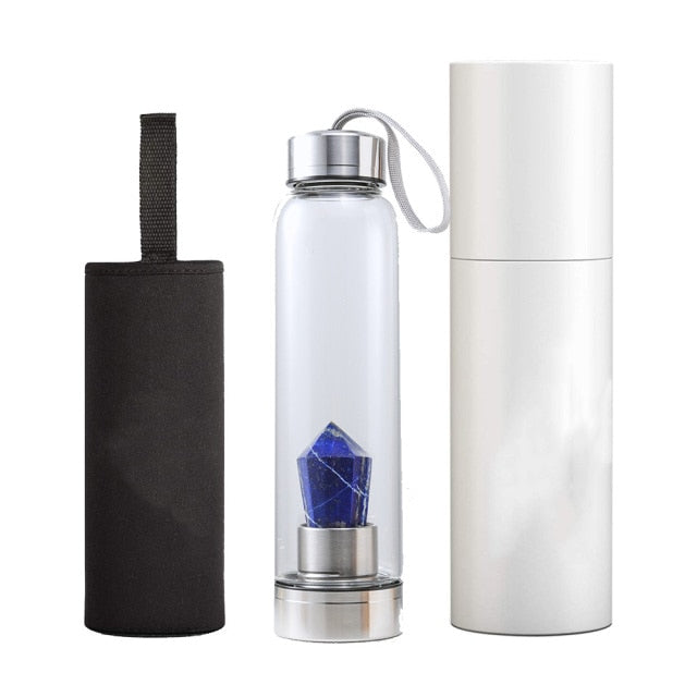 550ML Portable Natural Crystal Wand Water Cup Healing Obelisk Tower Elixir Rose Quartz Amethyst Water Bottle Home Decor Gift