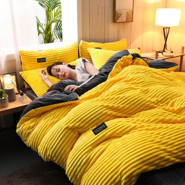 Solid Color Velvet Duvet Cover for Household Winter Warmth Thick Bedding Set Double Quilt Cover
