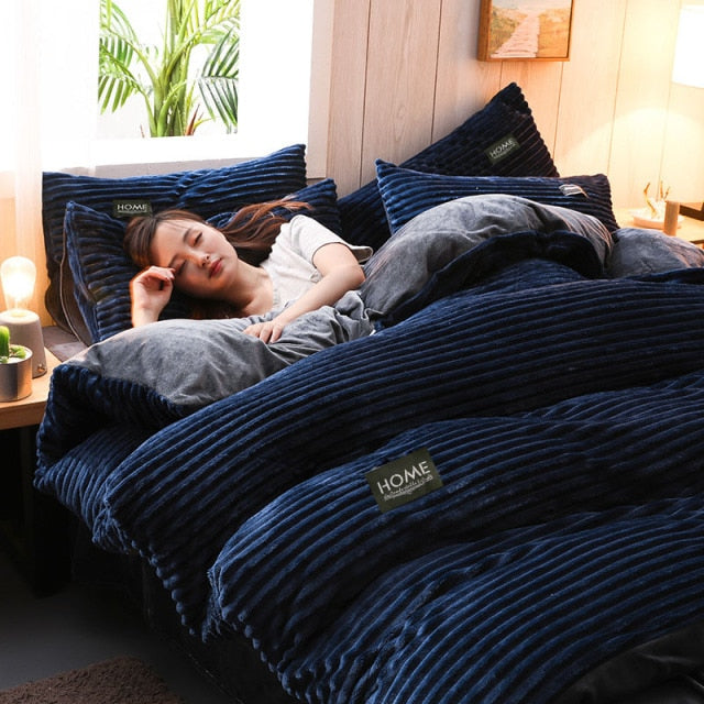 Solid Color Velvet Duvet Cover for Household Winter Warmth Thick Bedding Set Double Quilt Cover