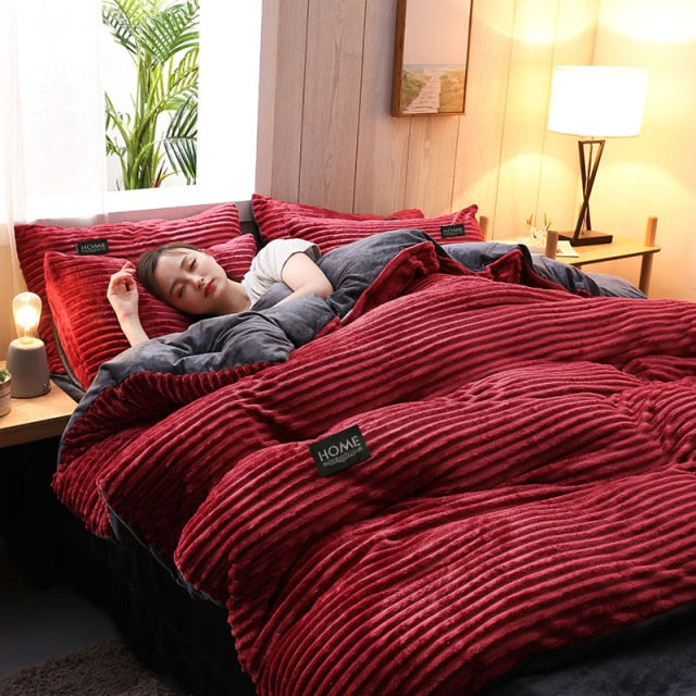 Solid Color Velvet Duvet Cover for Household Winter Warmth Thick Bedding Set Double Quilt Cover