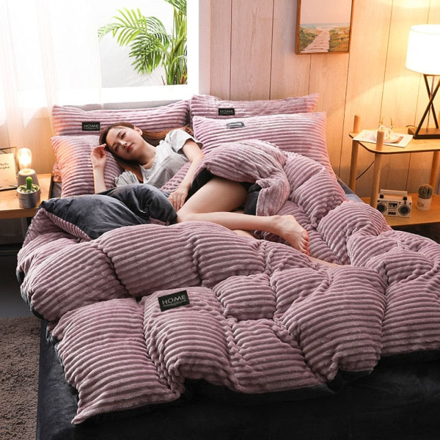 Solid Color Velvet Duvet Cover for Household Winter Warmth Thick Bedding Set Double Quilt Cover
