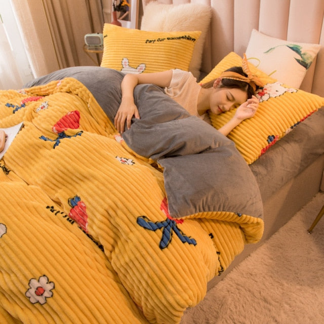 Solid Color Velvet Duvet Cover for Household Winter Warmth Thick Bedding Set Double Quilt Cover