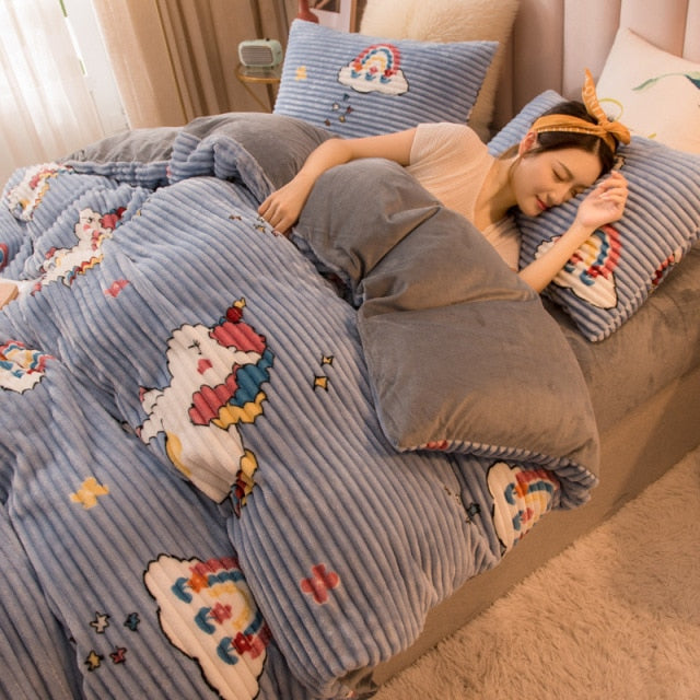 Solid Color Velvet Duvet Cover for Household Winter Warmth Thick Bedding Set Double Quilt Cover