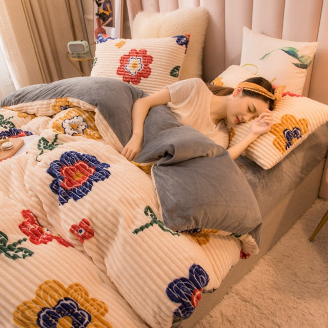 Solid Color Velvet Duvet Cover for Household Winter Warmth Thick Bedding Set Double Quilt Cover