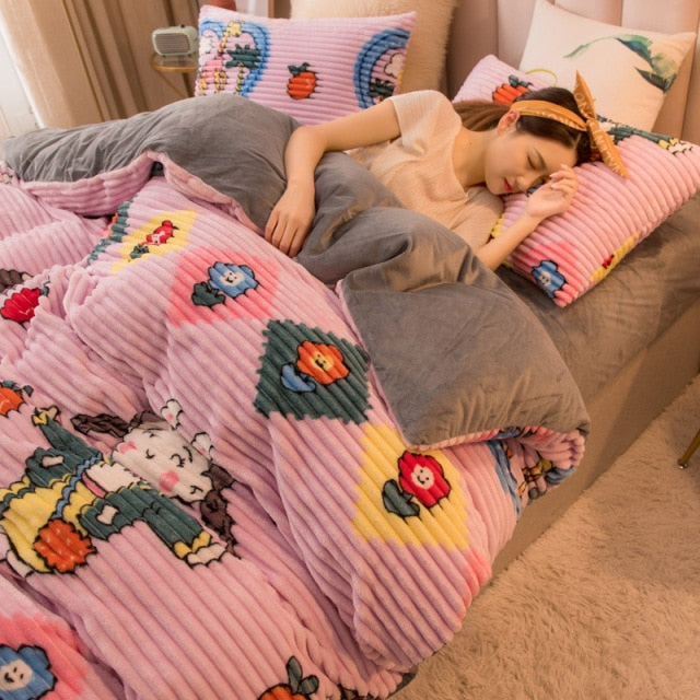 Solid Color Velvet Duvet Cover for Household Winter Warmth Thick Bedding Set Double Quilt Cover