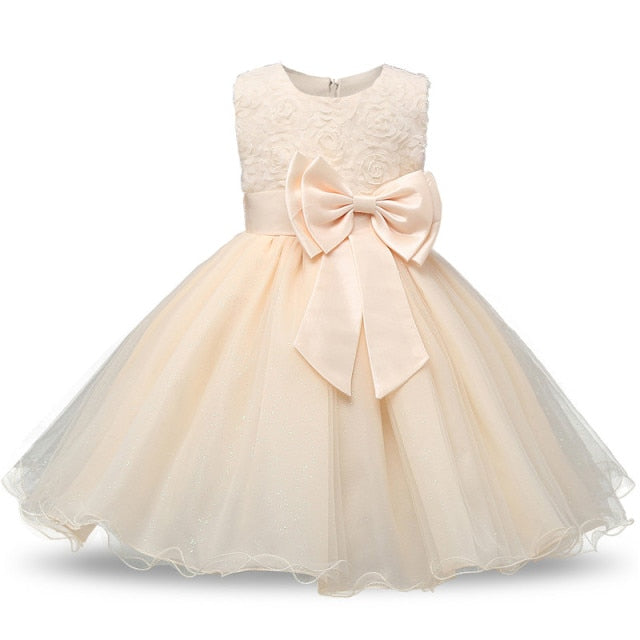 Infant Baby Girls Flower Dresses Christening Gowns Newborn Babies Baptism Clothes Princess tutu Birthday White Bow Dress