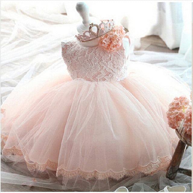 Infant Baby Girls Flower Dresses Christening Gowns Newborn Babies Baptism Clothes Princess tutu Birthday White Bow Dress