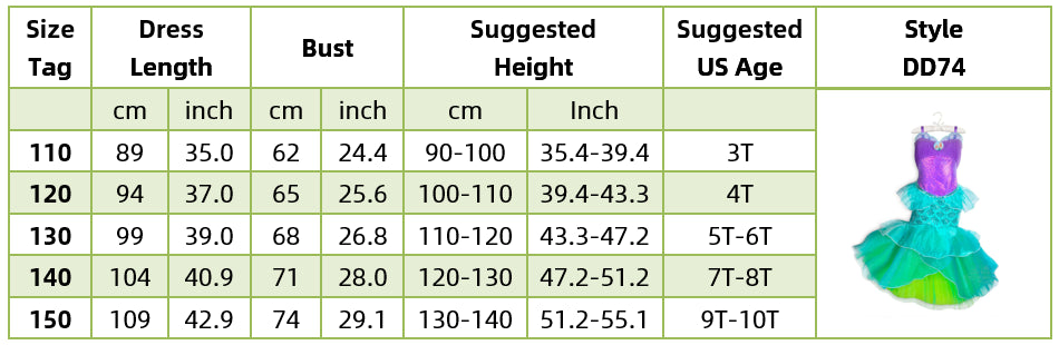 Girls Little Mermaid Dress Up Outfit Kids Halloween Princess Costume Children Ariel Party Clothes for Carnival 3 4 5 6 7 8 9 10T