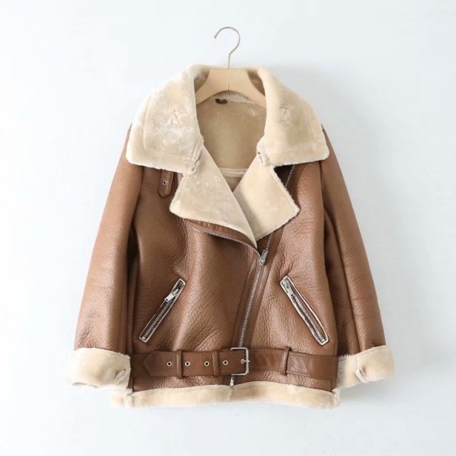 Coats Women Thick Faux Leather Fur Sheepskin Coat Female Fur Leather Jacket Aviator Jacket
