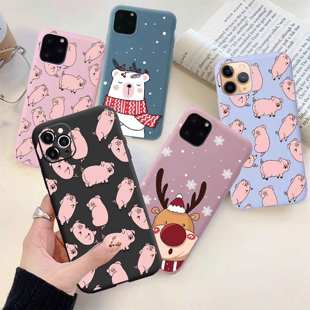 New Year Gift Cartoon Silicone Phone Case for iPhone 12 13 Pro Max 6 XR XS Soft TPU Candy Cases for iPhone 11 7 8 Plus SE2 Cover