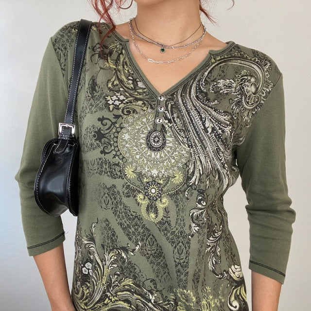 E-girl Graphic Print T-shirt 2000s Retro Y2K Fairy Grunge Autumn Spring Crop Top Women Tee Shirt Female Harajuku Streetwear