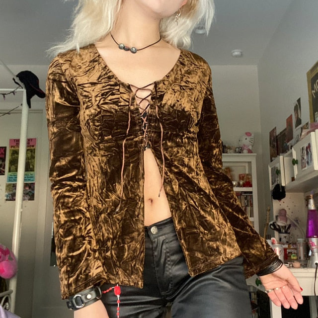 E-girl Graphic Print T-shirt 2000s Retro Y2K Fairy Grunge Autumn Spring Crop Top Women Tee Shirt Female Harajuku Streetwear