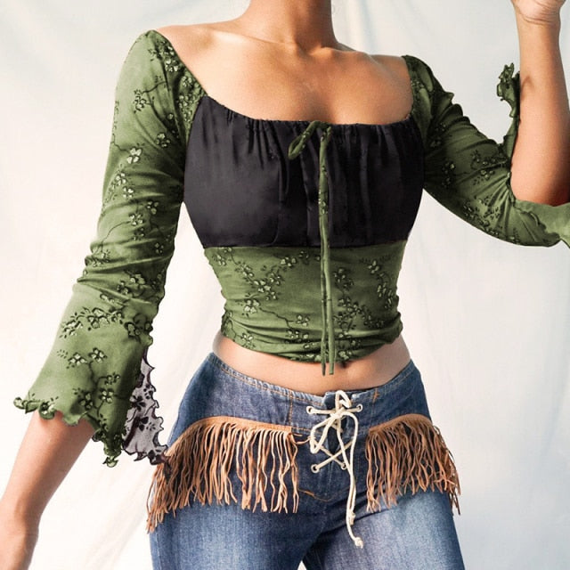 E-girl Graphic Print T-shirt 2000s Retro Y2K Fairy Grunge Autumn Spring Crop Top Women Tee Shirt Female Harajuku Streetwear