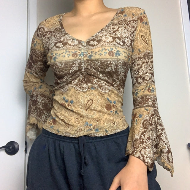 E-girl Graphic Print T-shirt 2000s Retro Y2K Fairy Grunge Autumn Spring Crop Top Women Tee Shirt Female Harajuku Streetwear