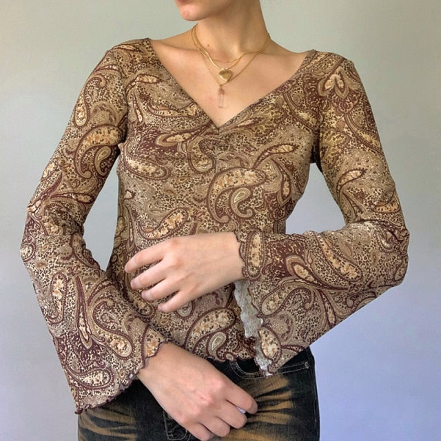 E-girl Graphic Print T-shirt 2000s Retro Y2K Fairy Grunge Autumn Spring Crop Top Women Tee Shirt Female Harajuku Streetwear