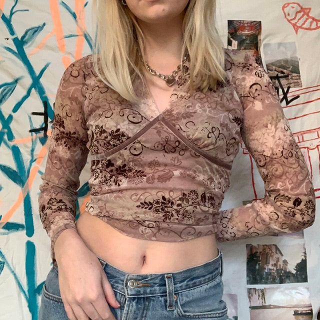 E-girl Graphic Print T-shirt 2000s Retro Y2K Fairy Grunge Autumn Spring Crop Top Women Tee Shirt Female Harajuku Streetwear