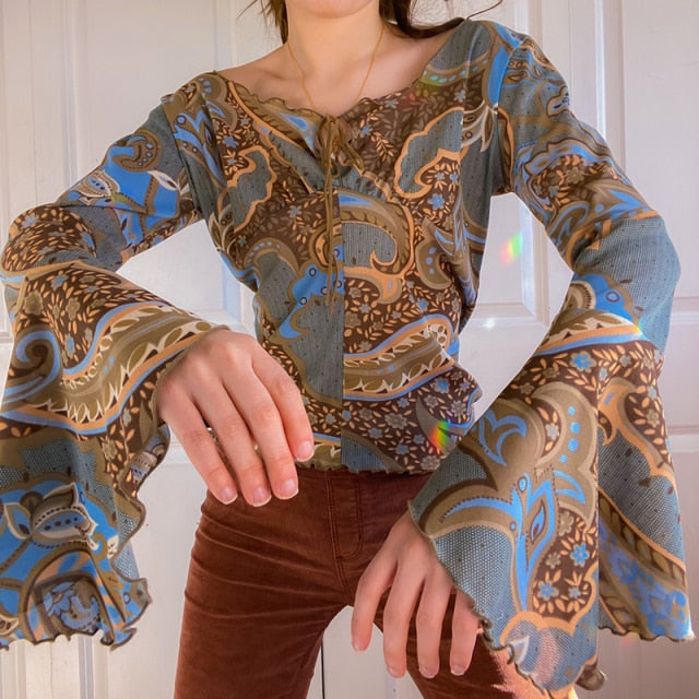 E-girl Graphic Print T-shirt 2000s Retro Y2K Fairy Grunge Autumn Spring Crop Top Women Tee Shirt Female Harajuku Streetwear