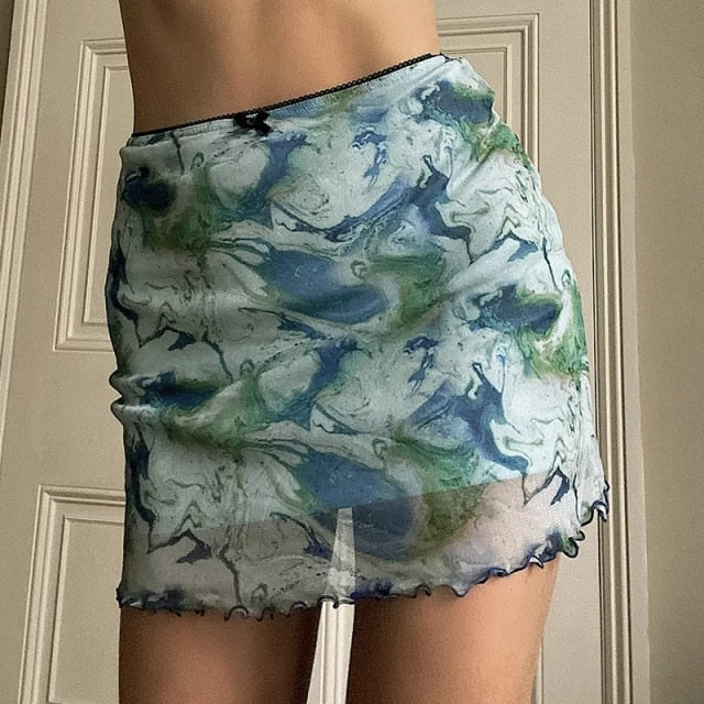 Korean Style Mini Skirt Bodycon Kawaii High Waist Ruffle Hem Short Straight Skirt Aesthetic 90s Vintage Women Streetwear