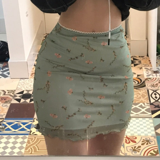 Korean Style Mini Skirt Bodycon Kawaii High Waist Ruffle Hem Short Straight Skirt Aesthetic 90s Vintage Women Streetwear
