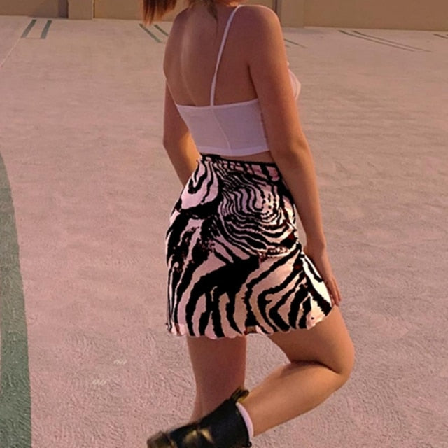 Korean Style Mini Skirt Bodycon Kawaii High Waist Ruffle Hem Short Straight Skirt Aesthetic 90s Vintage Women Streetwear