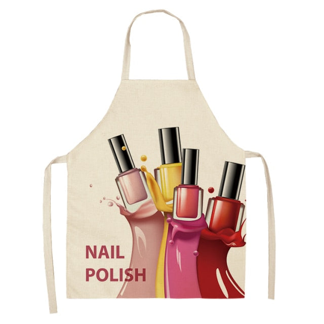 Nail Polish Lipstick Beauty Kitchen Women Apron Household Cleaning Cotton Linen Pinafore Salon Home Cooking Baking Adult BIb