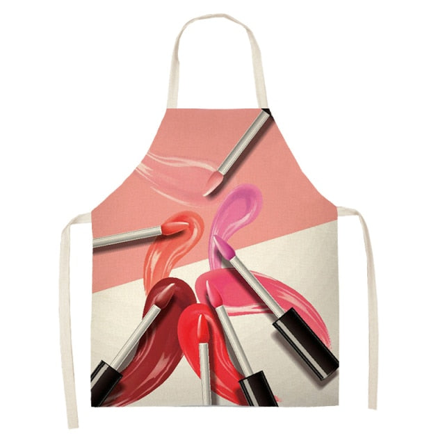 Nail Polish Lipstick Beauty Kitchen Women Apron Household Cleaning Cotton Linen Pinafore Salon Home Cooking Baking Adult BIb