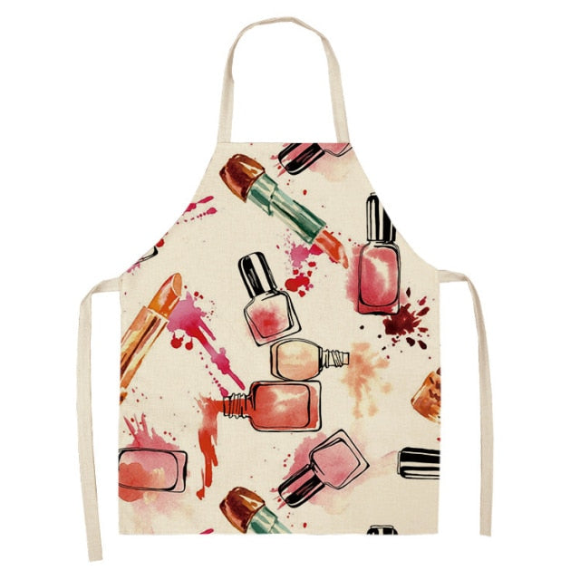 Nail Polish Lipstick Beauty Kitchen Women Apron Household Cleaning Cotton Linen Pinafore Salon Home Cooking Baking Adult BIb