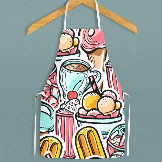 Hamburger and Sweet Food Printed Apron Waterproof Oil-proof For Femme Men Wipeable Household Tablier Cuisine Baking Accessory