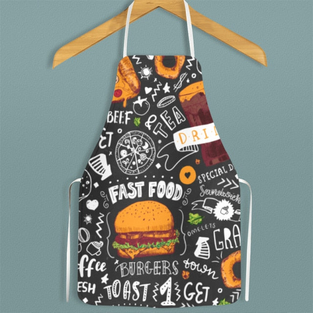 Hamburger and Sweet Food Printed Apron Waterproof Oil-proof For Femme Men Wipeable Household Tablier Cuisine Baking Accessory