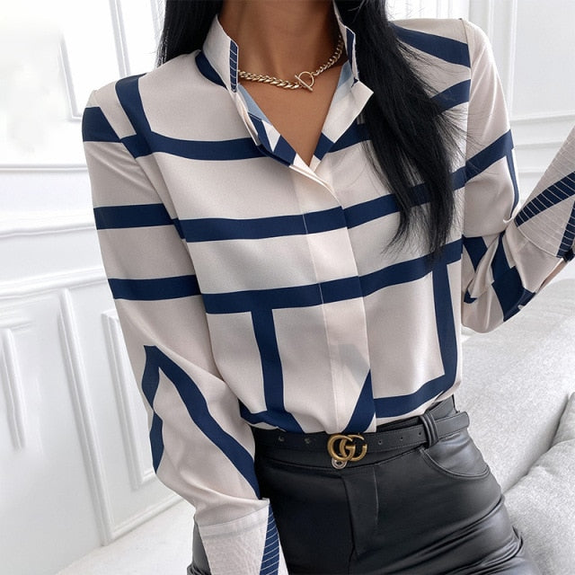 Button Flower Long Sleeve Shirt Top Fashion Personality Slim Slimming Digital Printing Stand-up Collar Clothes