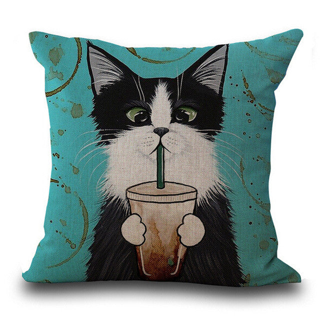 18inch Fashion Cats Cotton Linen Pllow Case Waist Pillow Cover Cool Cat Design Pillowcase For Home el