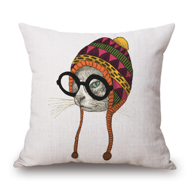 Square 18" Owl Linen Pillow Covers Pattern Decorative Love Pillow Covers Home Pillow Dec oration Colored Pillow Cases