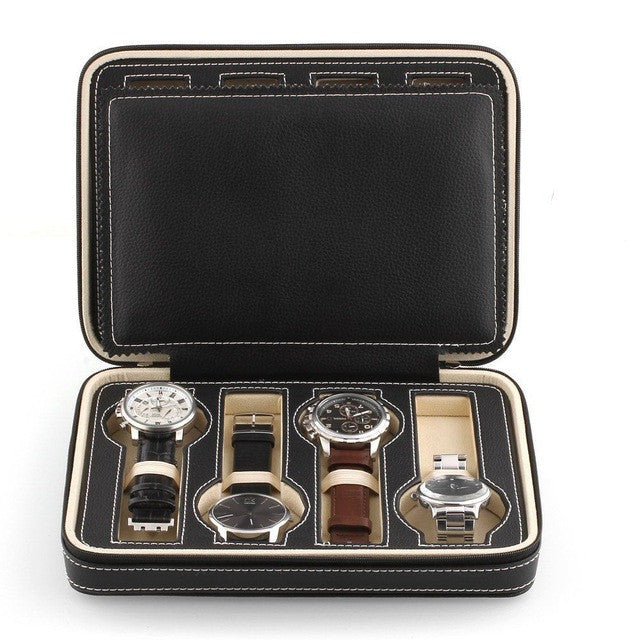 8 Grids Watch Leather Box Storage Showing Watches Display Storage Box Case Tray Zippered Travel Watch Collector Case