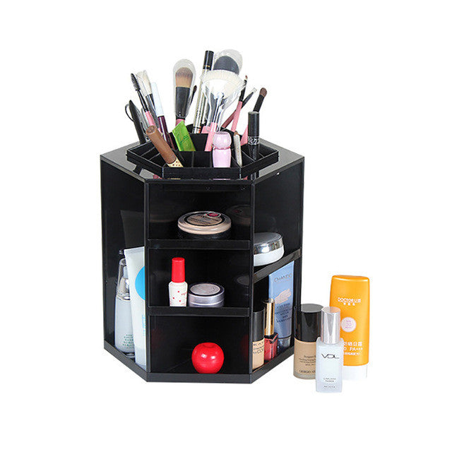 Fashion 360-degree Rotating Makeup Organizer Box Brush Holder Jewelry Organizer Case Jewelry Makeup Cosmetic Storage Box