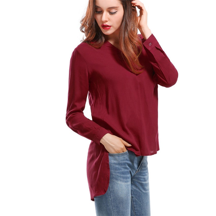 Fashion female V-neck blouses Cotton irregular Solid Loose Long sleeve shirts Ladies tops Streetwear Women Plus Size