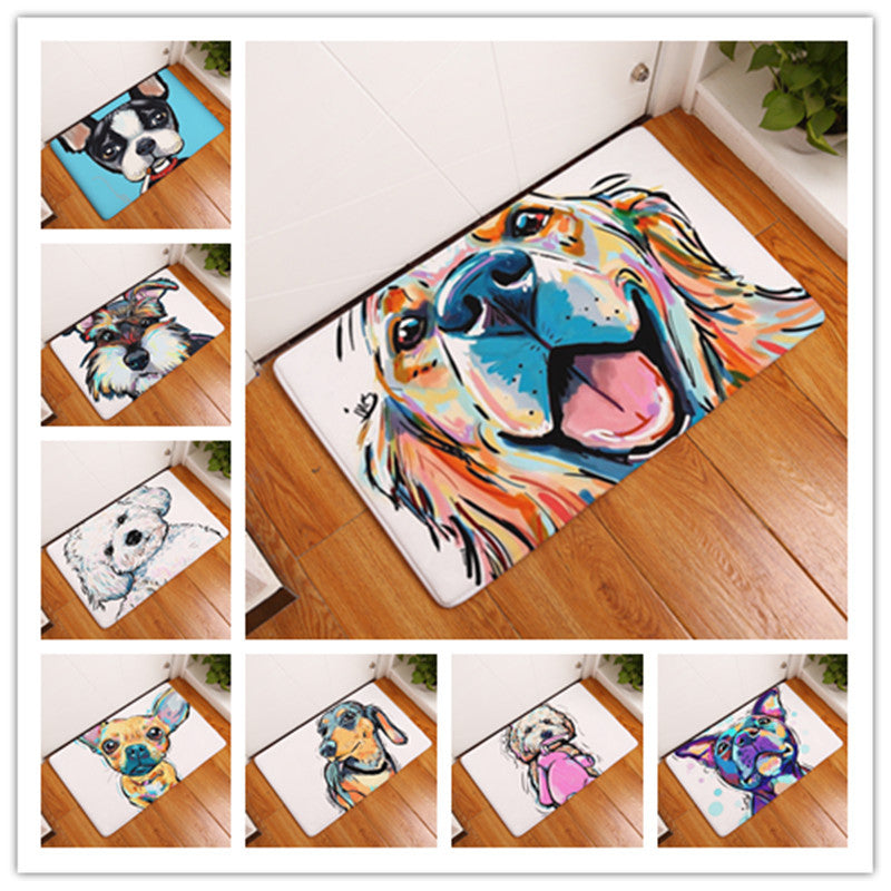 Lovely Painting Dog Print Carpets Anti-slip Floor Mat Outdoor Rugs Animal Front Door Mats