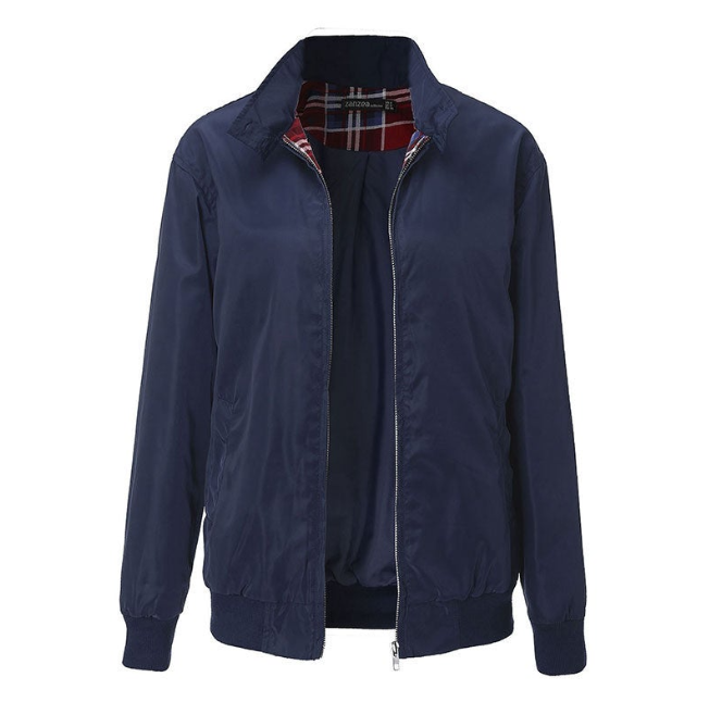 Outwear Women Casual Outerwear Long Sleeve Slim Tartan Lining Zippered Bomber Jacket Coat US Plus Size 4-22