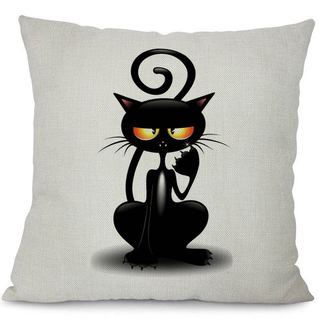 Miracille Square Cotton Linen Black Climbing Cat Animals Printed Decorative Throw Pillows Home Decor Cushion For Sofas No Core