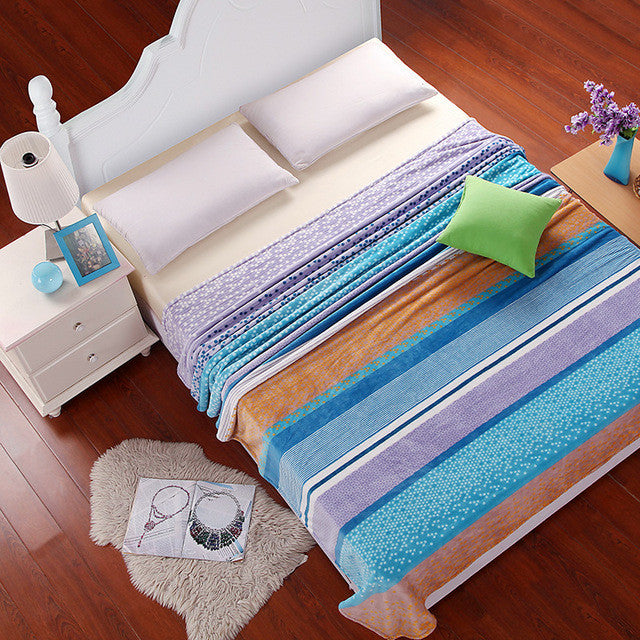 Blue Bright Stars Style Coral Fleece Blankets On Bed The Throws Warm Soft Can Be As Bed Sheet Bedspreads