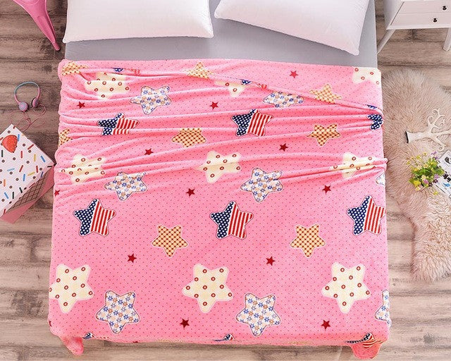 Blue Bright Stars Style Coral Fleece Blankets On Bed The Throws Warm Soft Can Be As Bed Sheet Bedspreads
