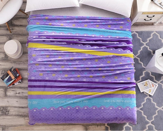 Blue Bright Stars Style Coral Fleece Blankets On Bed The Throws Warm Soft Can Be As Bed Sheet Bedspreads