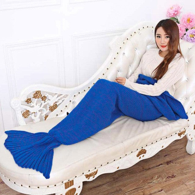 195x95CM Yarn Knitted Mermaid Tail Blanket Soft Sleeping Bed Handmade Crochet Anti-Pilling Portable Blanket Air Conditioning