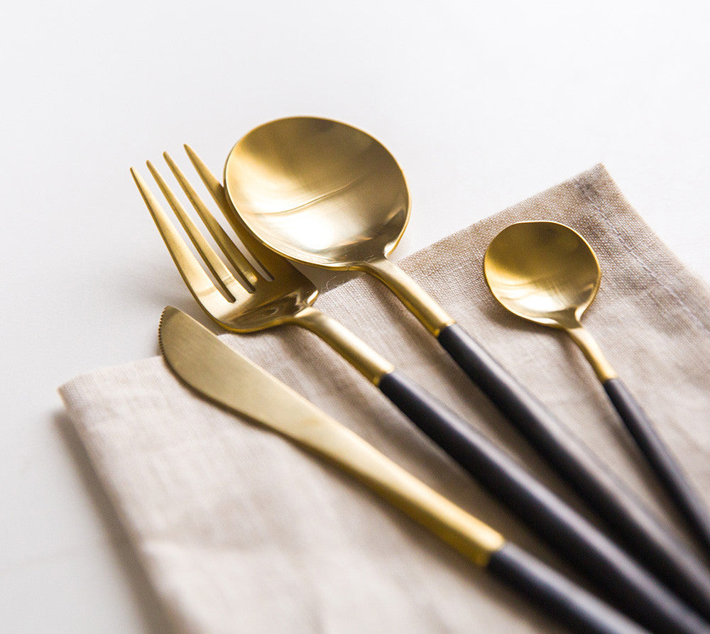 4 Colors Stainless Steel Cutlery Set Noble Fork Knife Dessert Dinnerware Tableware Gold Silver Black Coffee