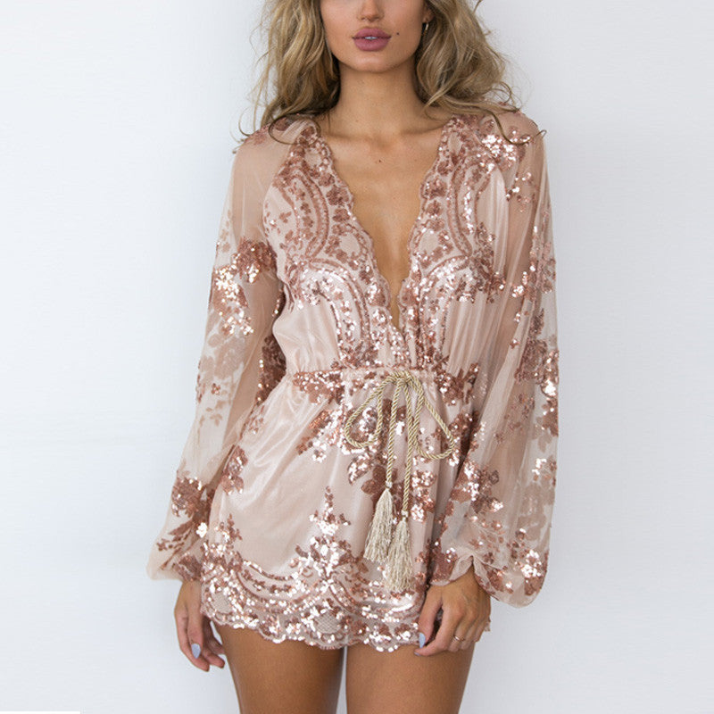 Sequin Embroidery Elegant Transparent Mesh Sleeve Dress - CelebritystyleFashion.com.au online clothing shop australia