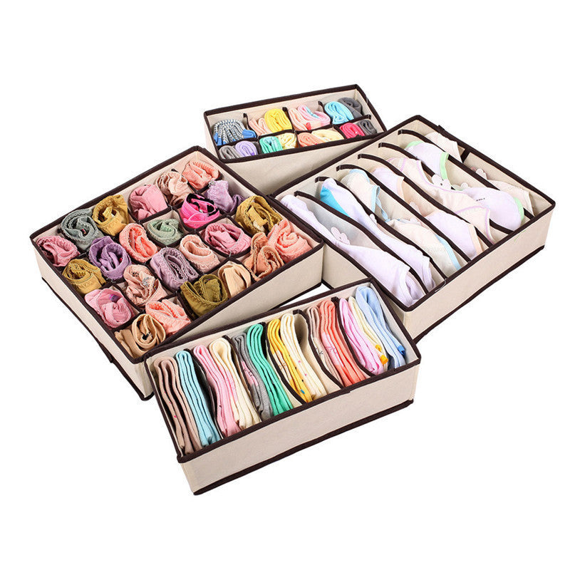 Online discount shop Australia - 4PCS Nonwoven Beige Storage Box Container Drawer Divider Lidded Closet Boxes For Ties Socks Bra Underwear Organizer