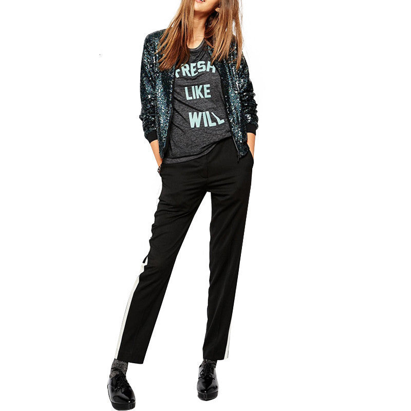 Online discount shop Australia - Fashion Women Blingbling sequined outwear coats casual Loose Bomber Jackets for and