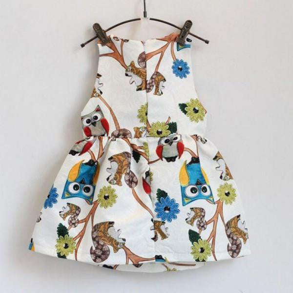 Trendy Baby Girls Sleeveless Owl Print Tutu Dress One Piece Party Cocktail Dresses